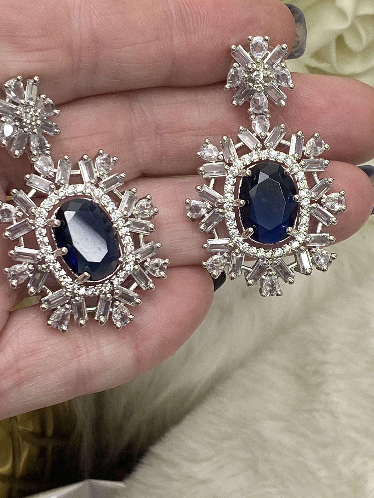 💝925 Silver, CZ & Sapphire Necklace, Earrings, Bracelet & Ring, Size