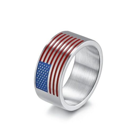 American Flag 10mm Wide Band Titanium Steel Ring – & Gold Patriotic 9 Silver