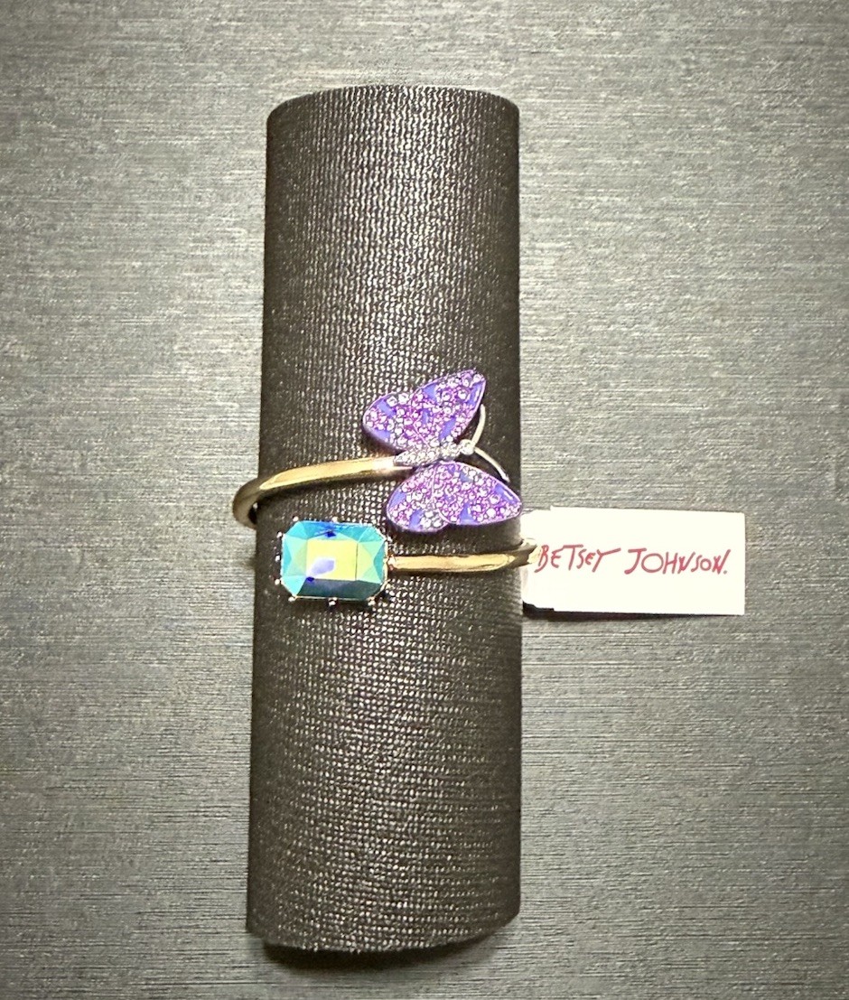 Betsey Johnson Xox💋Purple Glitter~Butterfly~Blue-Green Crystal~Hinged Bangle