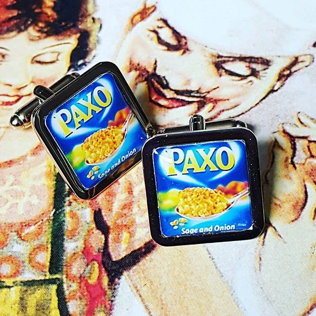 Unique PAXO STUFFING CUFFLINKS chrome GIFT novelty DINNER designer ROAST CHICKEN