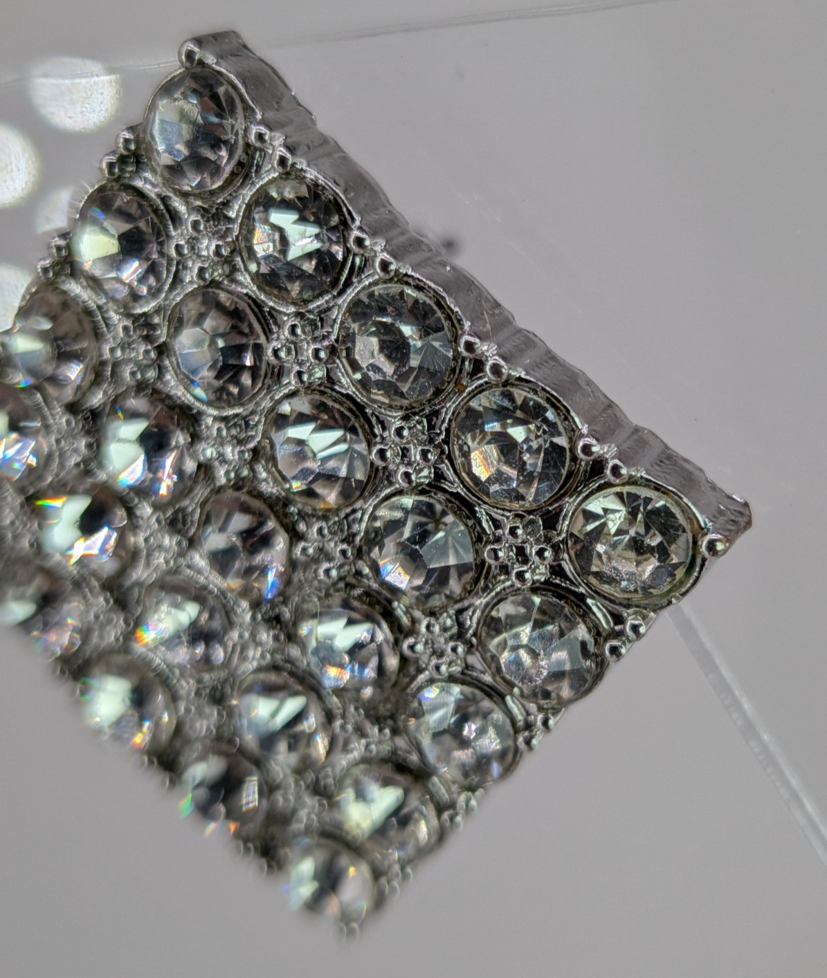 Vintage Rhinestone Stud Earrings Silver Tone Diamond Square Pave 15/16in Clear