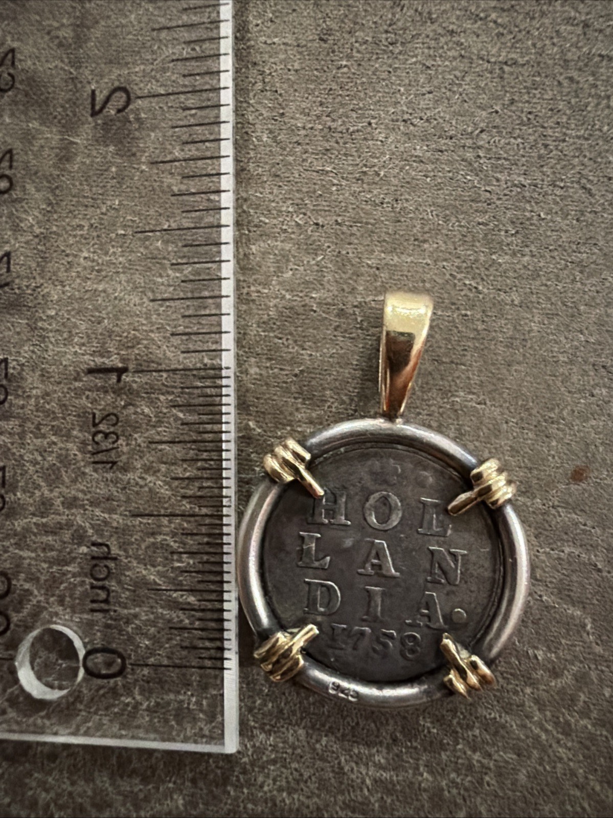 1758 Holland 2 Stuiver Silver Coin Pendant 925 Sterling Estate Vintage