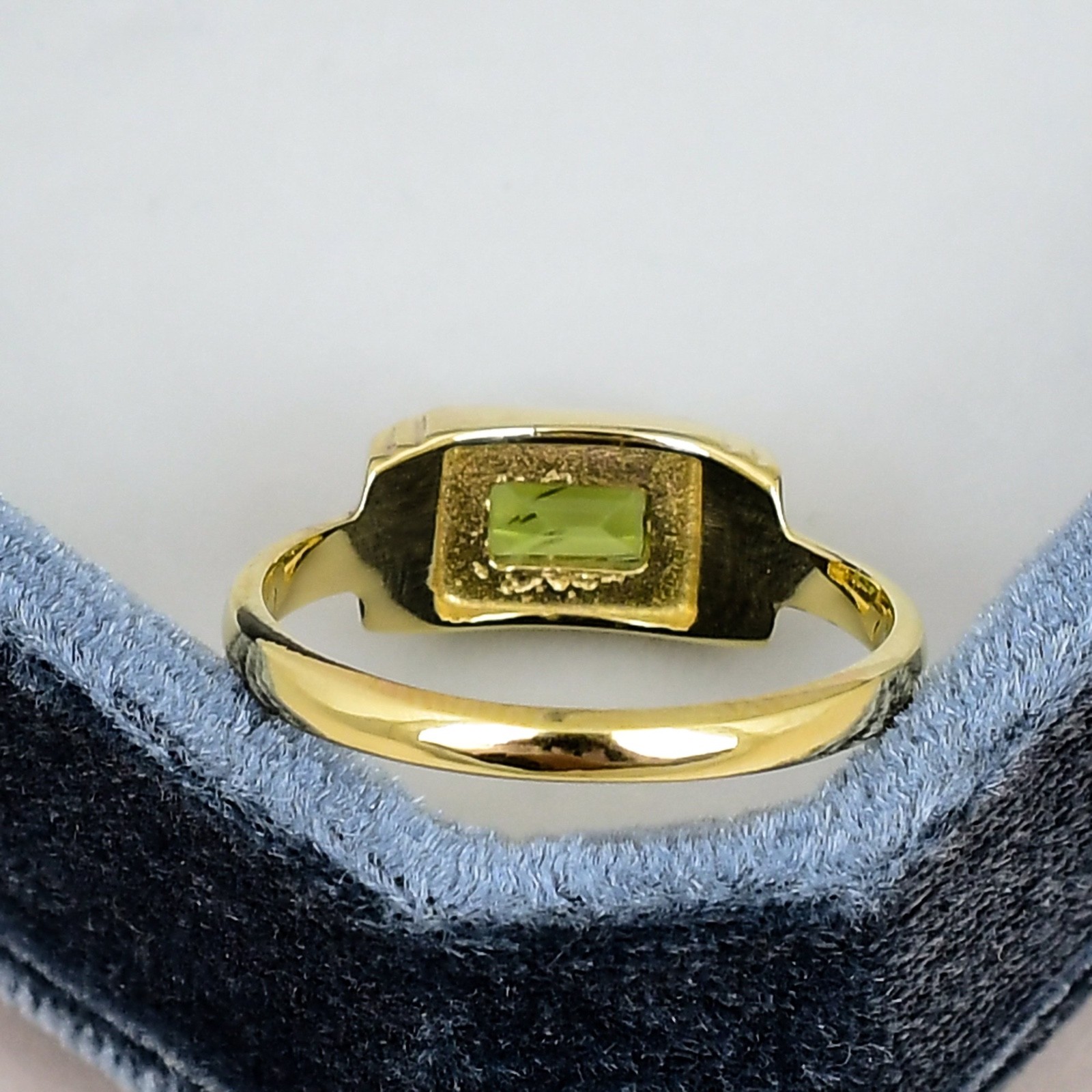 Peridot Ring 18K Gold Plated 4x6mm Baguette Gemstone Signet Style Ring Gift