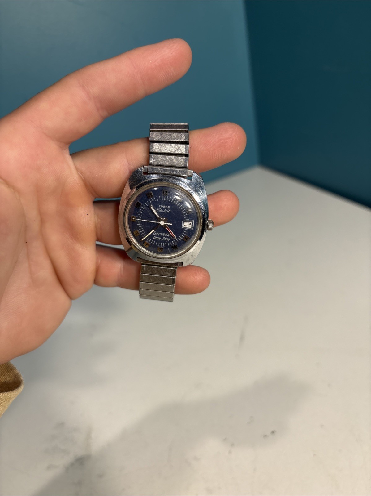Timex Electric Dynabeat Time Zone 36mm Blue Dial Untested & In As Is Conditions