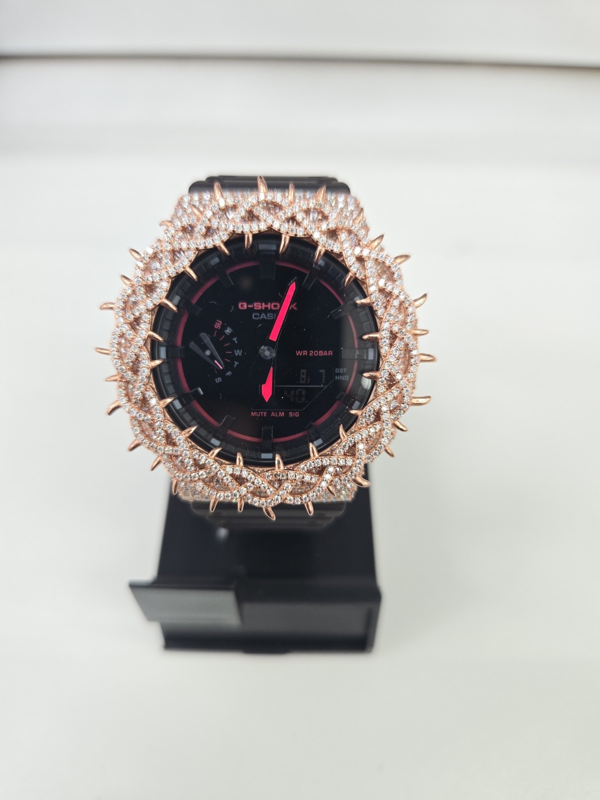 Moissanite G Shock Watch Casio 2100 Smoky Color Band Rose/Silver Color Bezel New