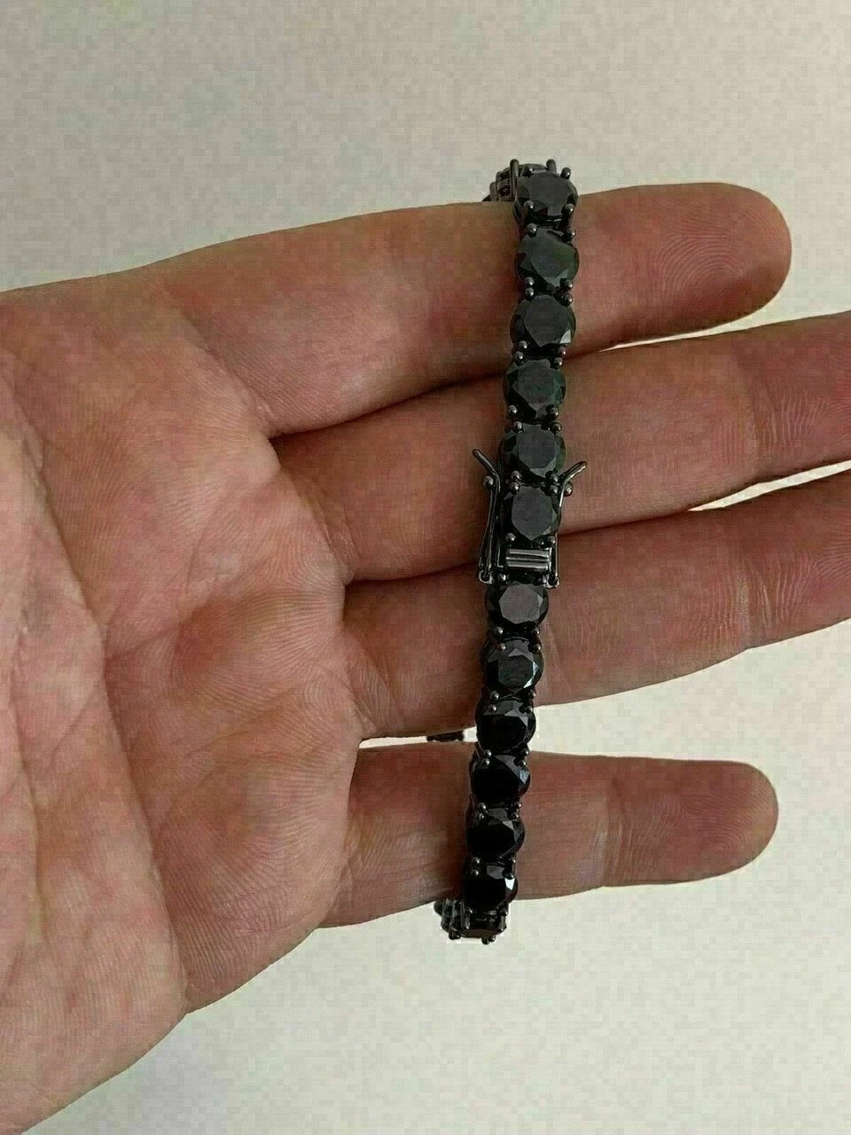 Mens Tennis Bracelet 6mm Lab-Created Black Diamond 14K Black Gold Plated