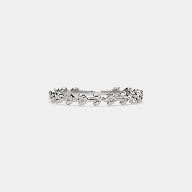 Dainty Olive Tree Leaf Band Stacking Thin Ring in 925 Sterling Silver