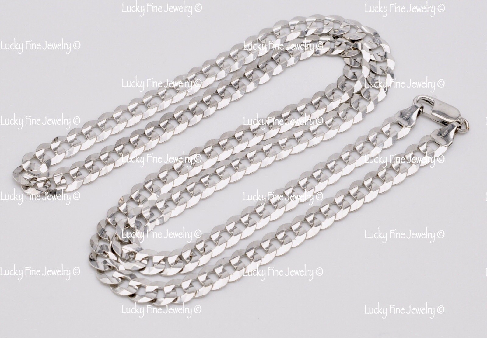 Real 14k White gold Miami Curb chain necklace 20-24 inches 6.50 mm