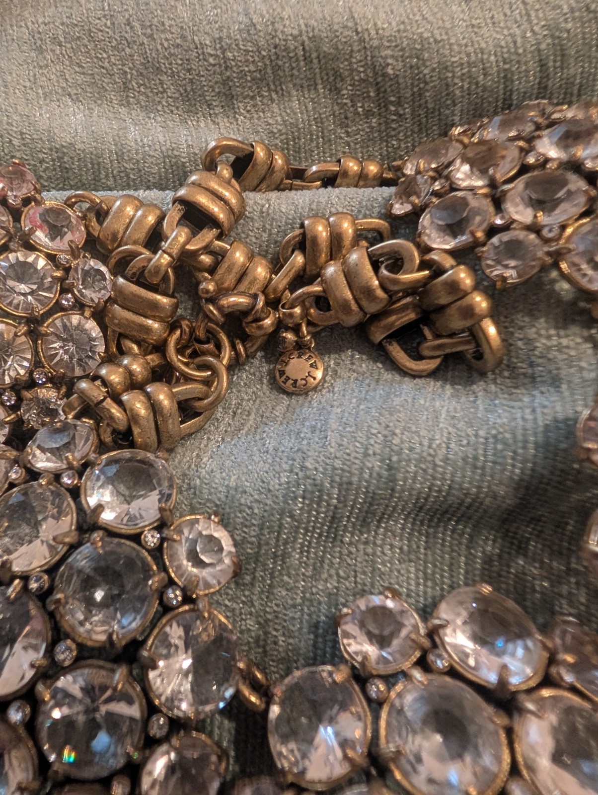 J.Crew Signed Gold Tone Clear Crystal Cluster Bib Statement Necklace Adjustable