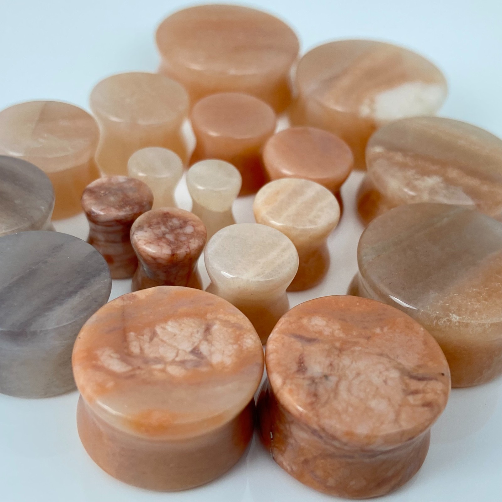 Peach Morganite Stone Double Flare Plugs (STN-716) set ear gauges PICK SIZE