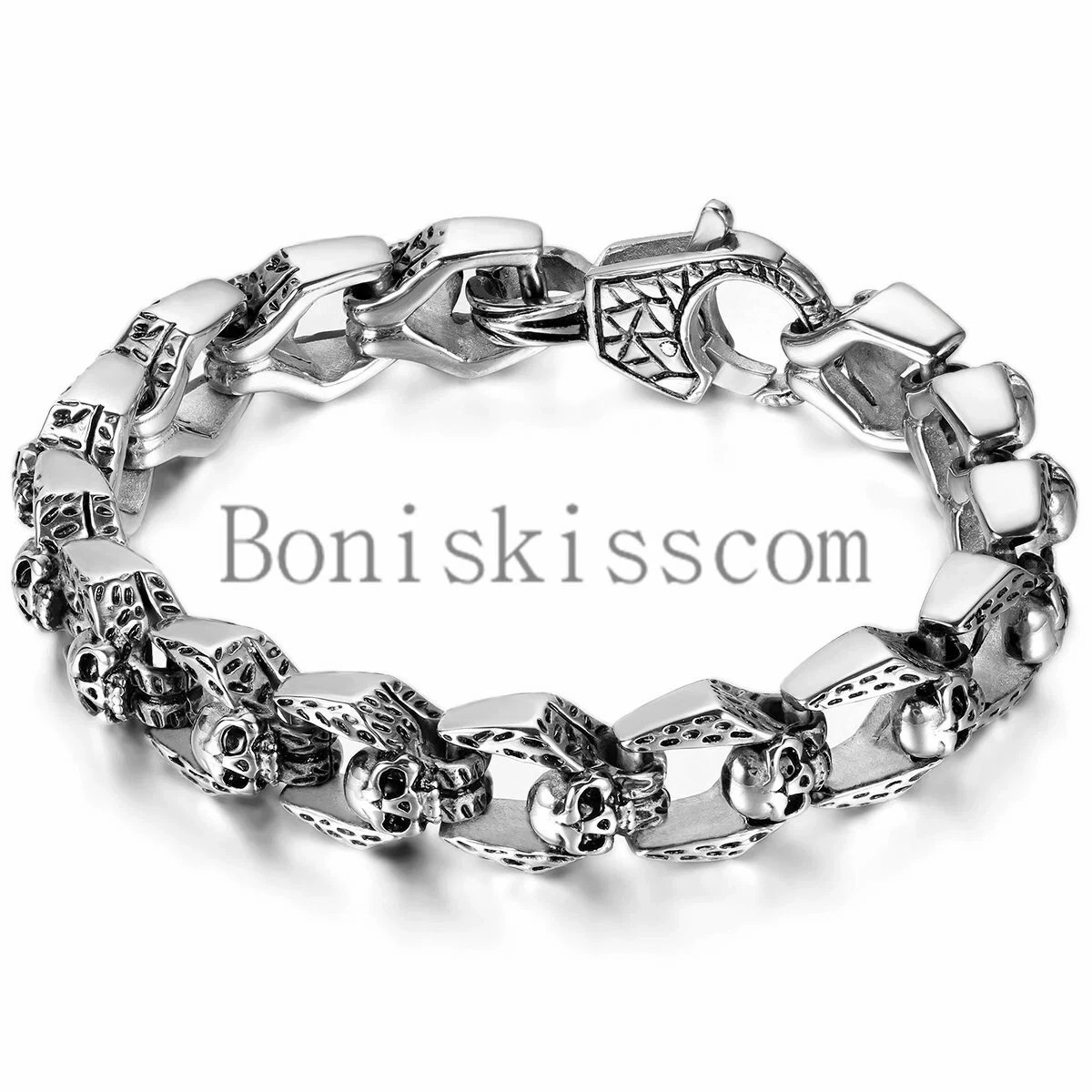 Men’s Vintage Silver Skull Chain Bracelet Heavy Punk Gothic