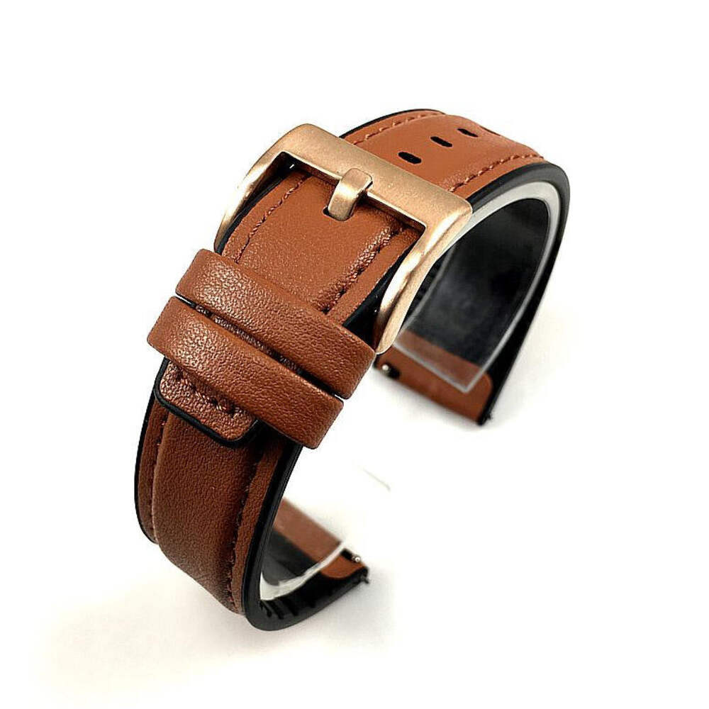 Light Brown Leather Watch Strap Quick Release Band Rose Gold Steel Buckle #1528