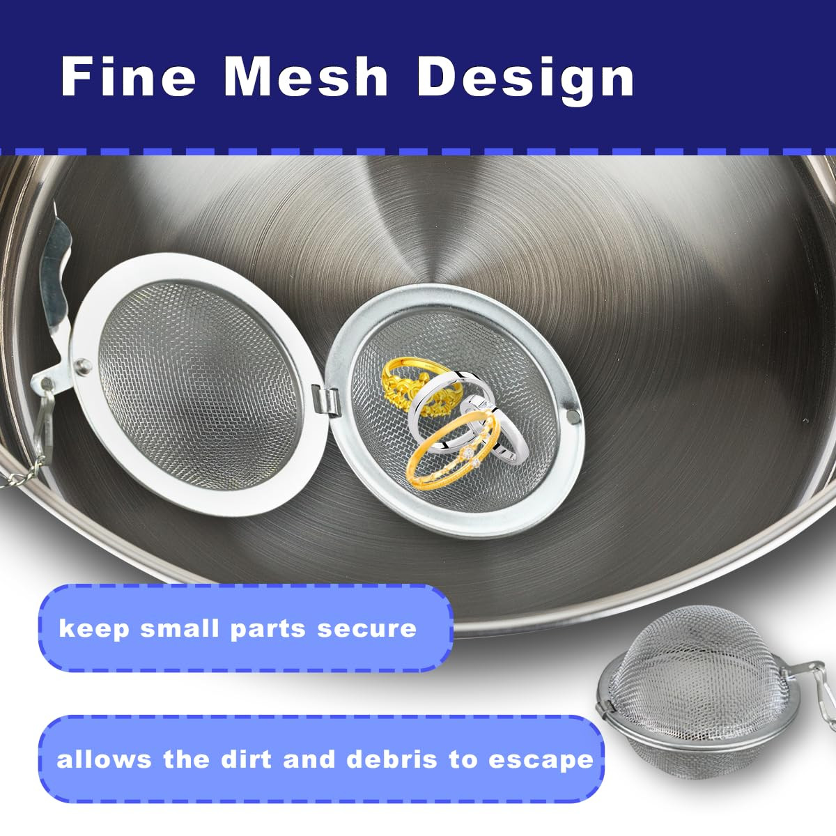 3 Pack Ultrasonic Cleaner Basket, Ultrasonic Jewelry Cleaner Stainless Steel Bas