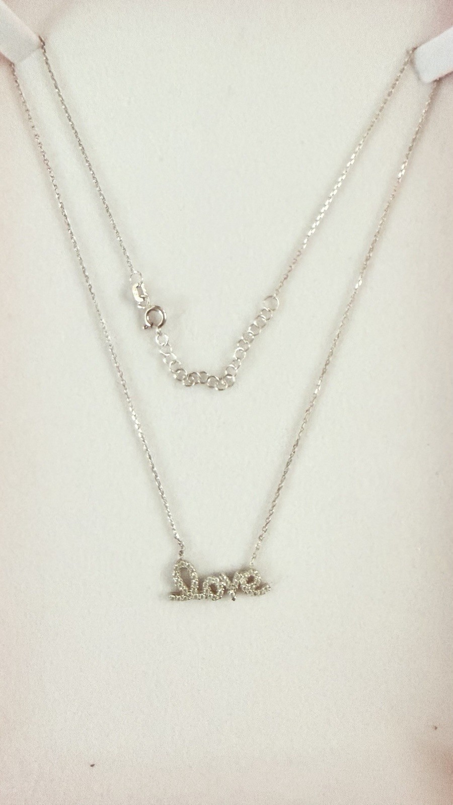 Silver 925 cubic zirconia stones”Love” Charm Pendant Cable Chain Necklace