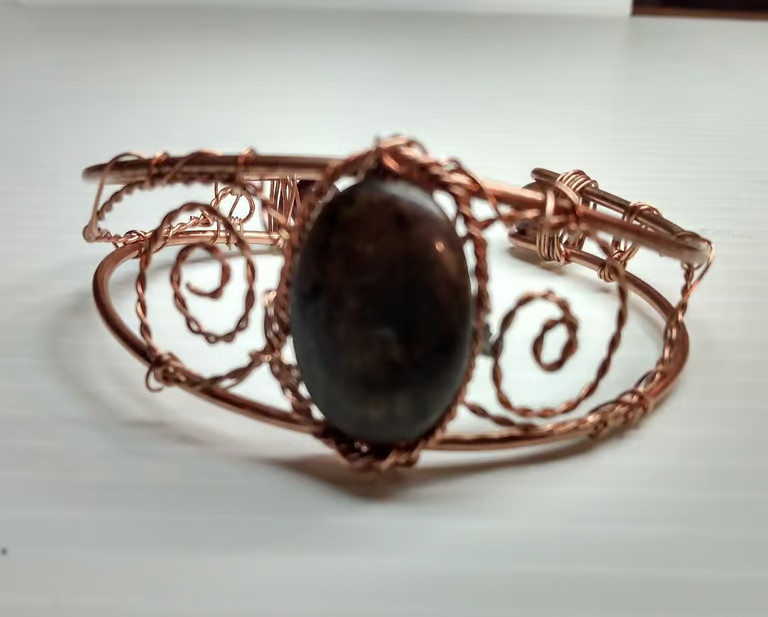 Bracelet Bronzite oval stone bangle, handmade copper bangle item #8052