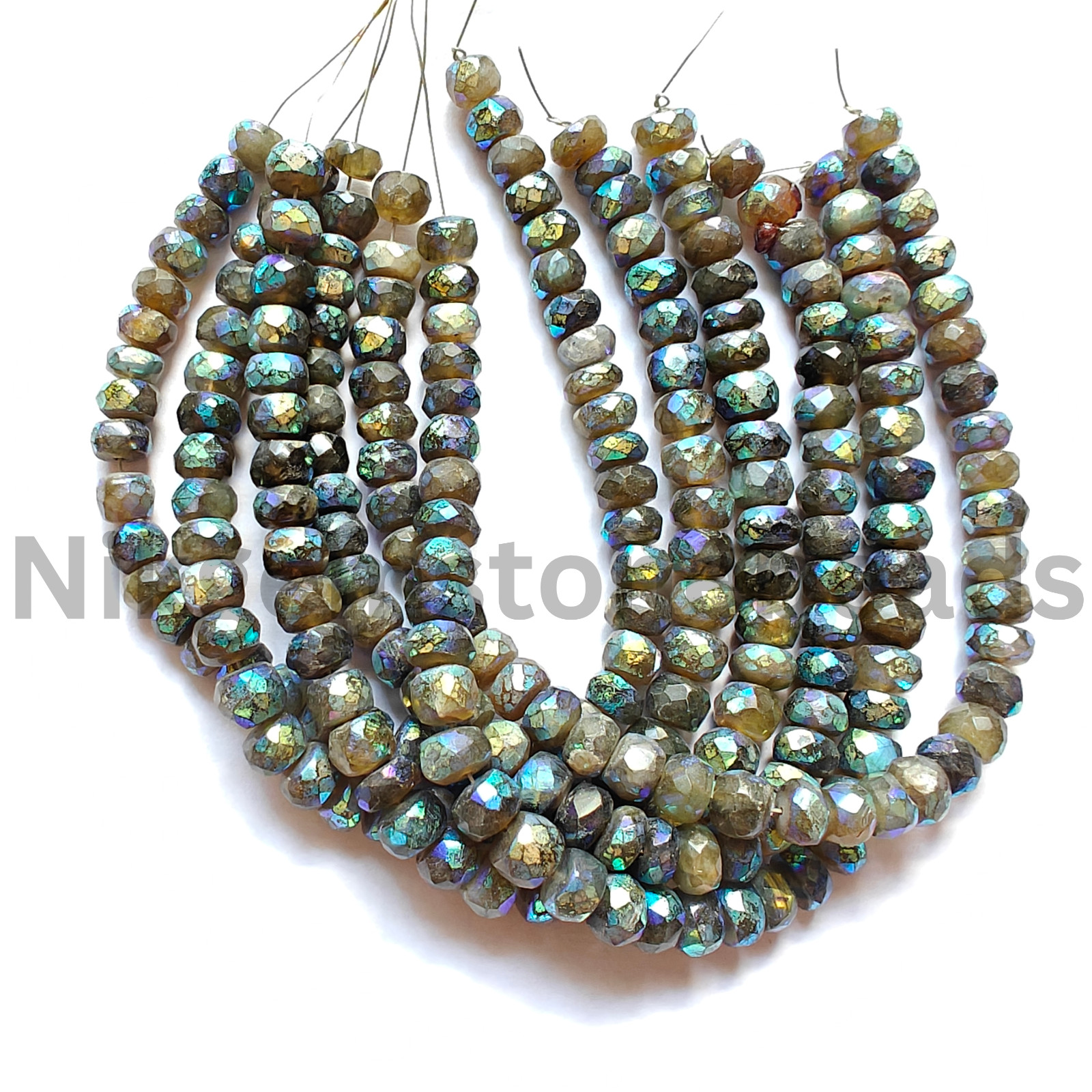 Natural Mystic Plated Labradorite Beads, Briolette Faceted Rondelle Cut Stone.