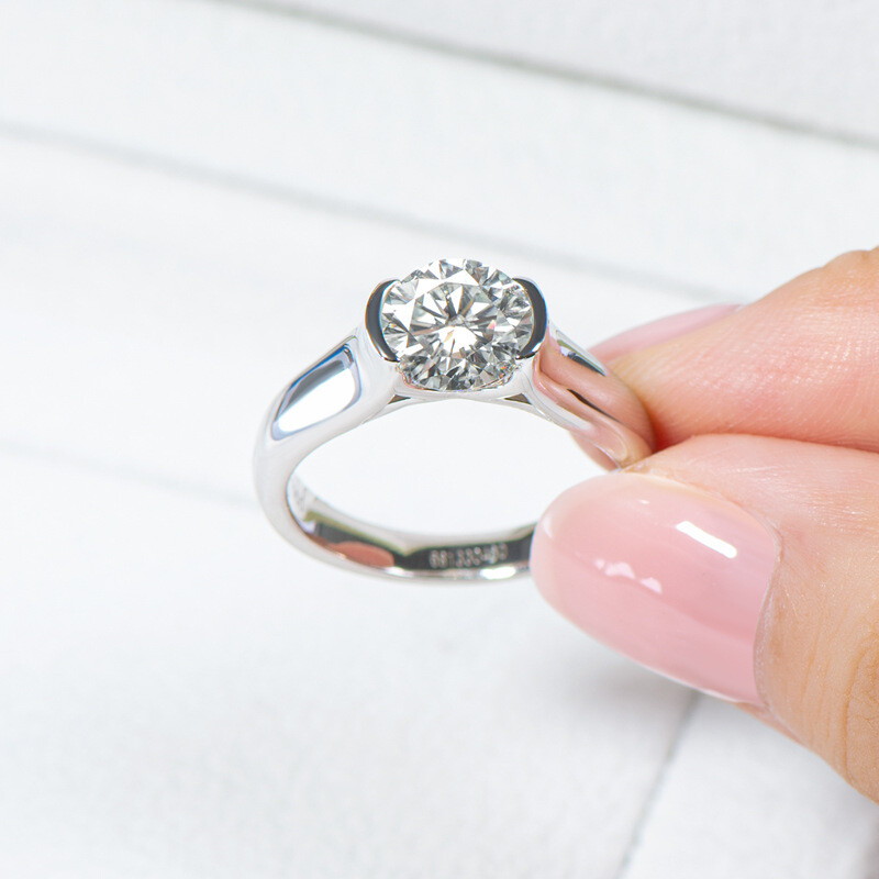GRA Certificated Real 2CT Moissanite Diamond Wedding Sterling Silver Ring R9