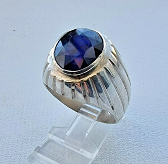 NATURAL 14×12 mm. BLUE SAPPHIRE MEN’S HEAVY 925 STERLING SILVER RING SZ 13.25