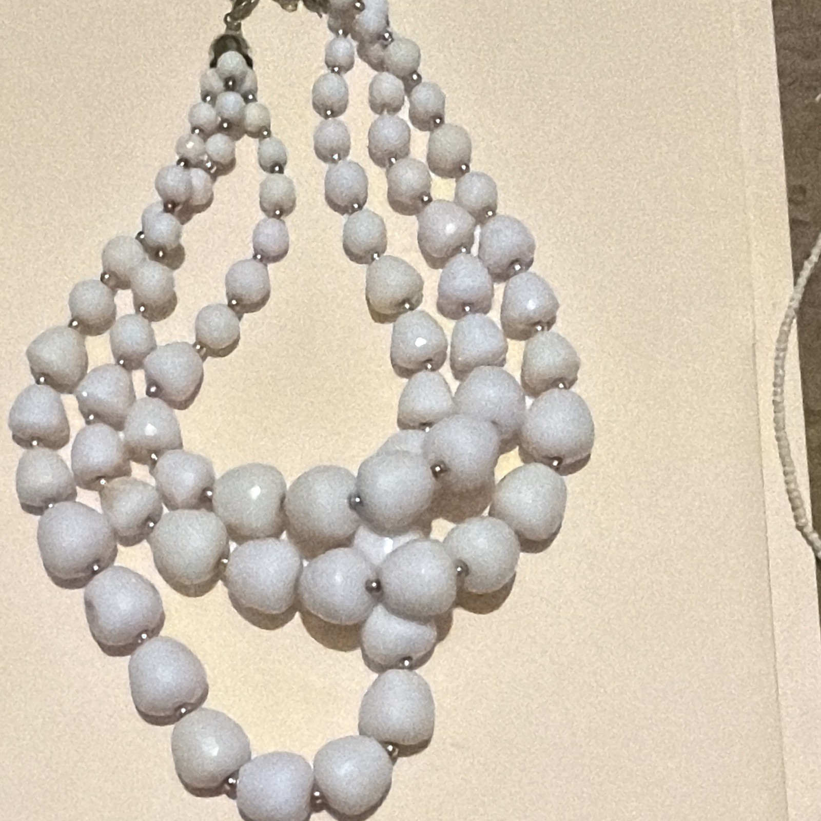 White Plastic Beaded Multi-Strand Statement Necklace, Adjustable Lobster Clasp