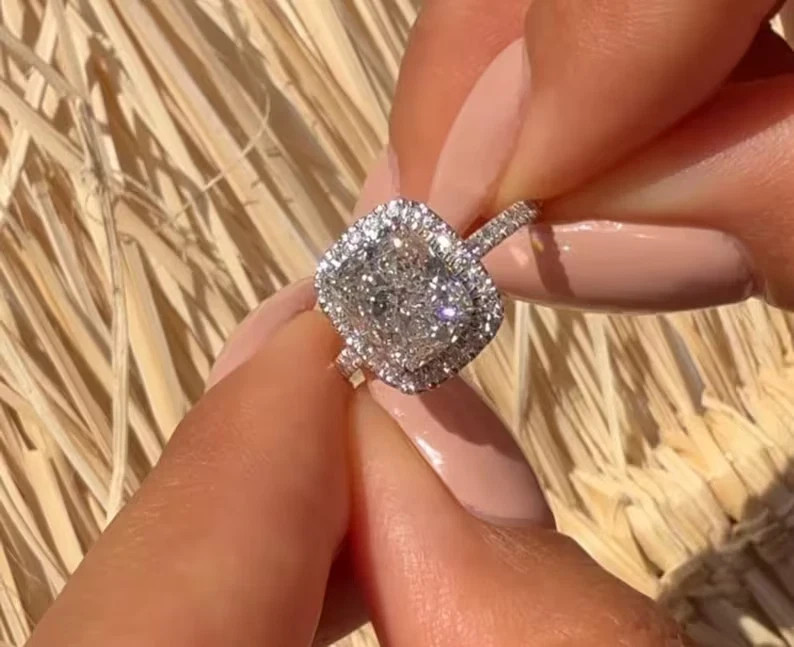 2.80 Ct Cushion-Cut VS1 Lab Grown Diamond Halo Bridal Wedding Set 14K White Gold