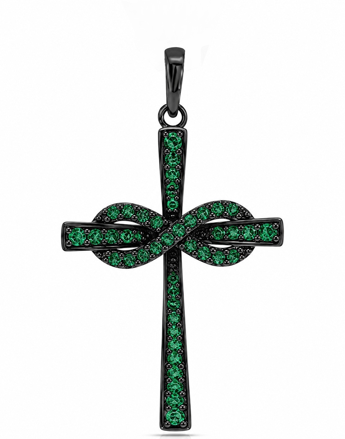 Real 925 Sterling Silver Black Rhodium Green Emerald Double Heart Pendant Neckla