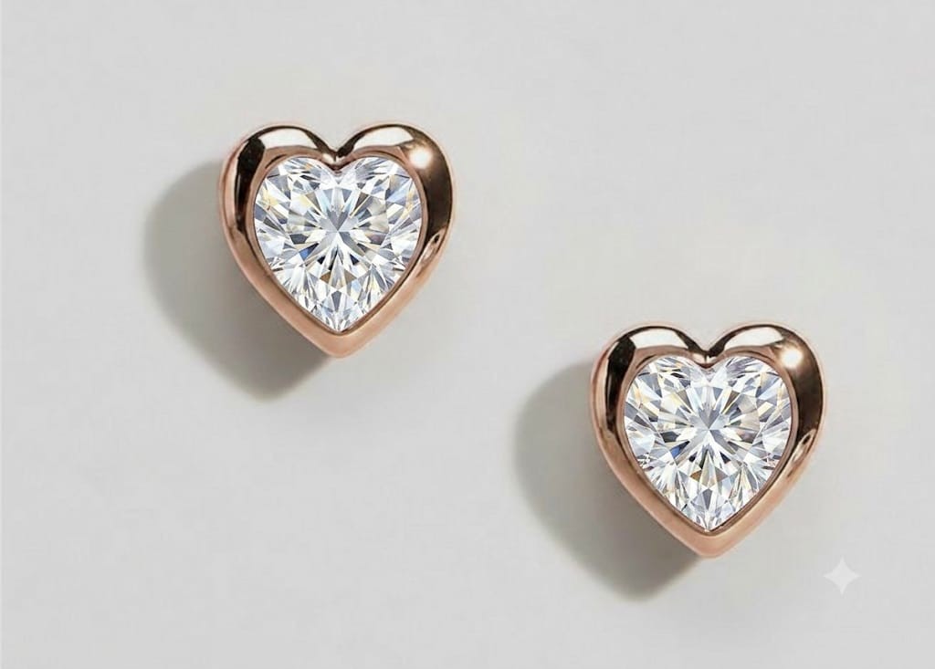 4ct Heart Certified VVS1/D White Moissanite Stud Earrings 14k Rode Gold Finish