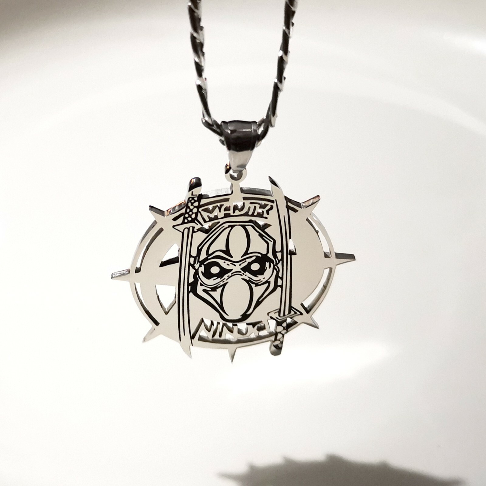 Large 2Inch Tall Magik Ninja Charm Stainless Steel ICP Pendant Necklace 4MM 24”
