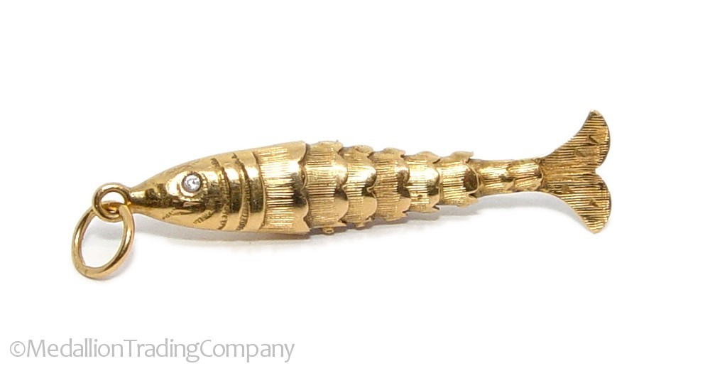 Antique 18k Yellow Gold 1.75″ Diamond Articulate Chinese Koi Fish Pendant Lot 4