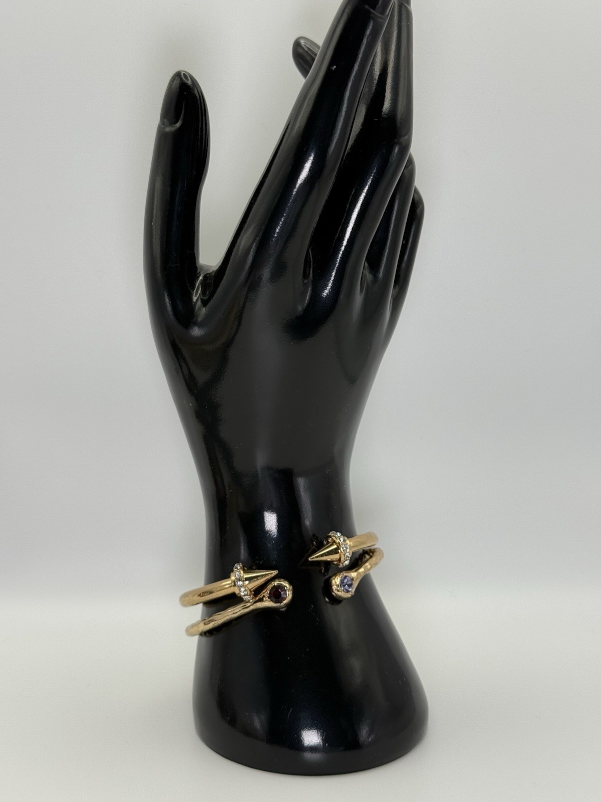 Set of 2 Gold-Tone Crystal Bangles, Pave Spike, Pyramid Stud & Hammered