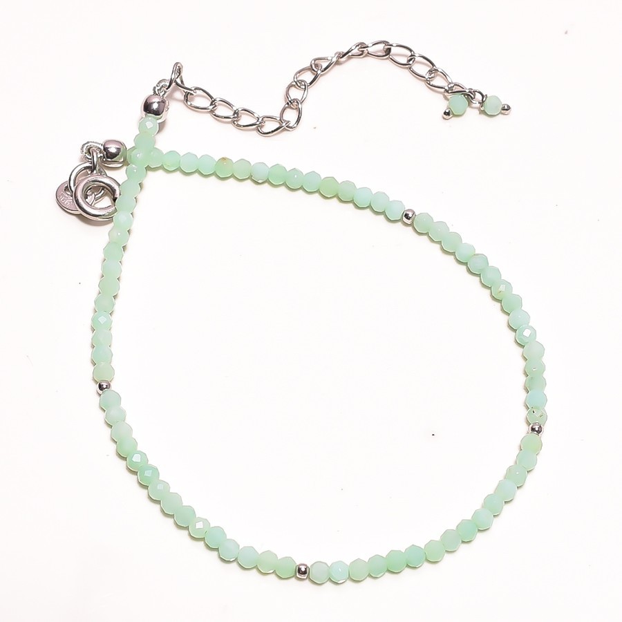 Natural Chrysoprase Gemstone Faceted Rondelle Beads Green Bracelet 7.5-9.5″
