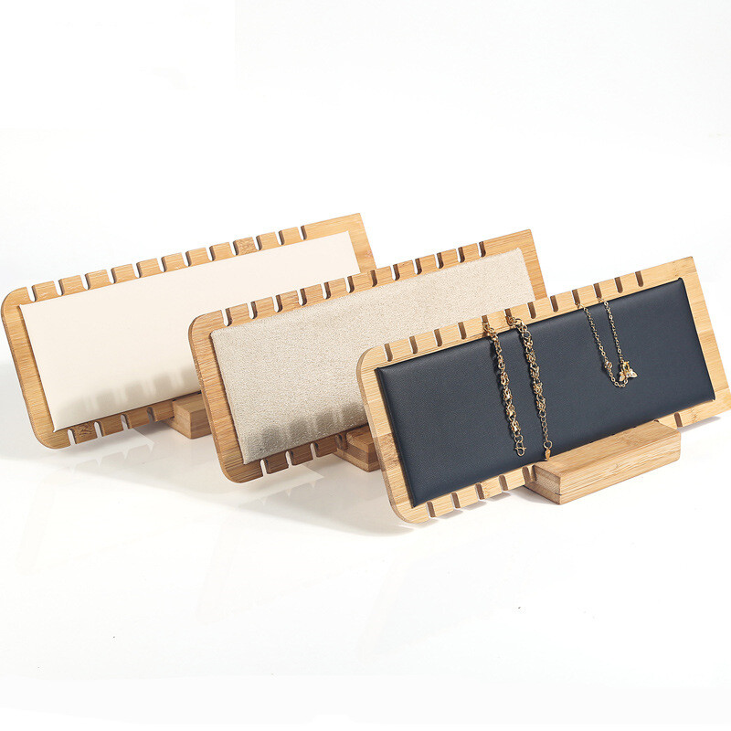 Solid Bamboo Jewelry Display Stand Wooden Necklace Showcase Holder Rack