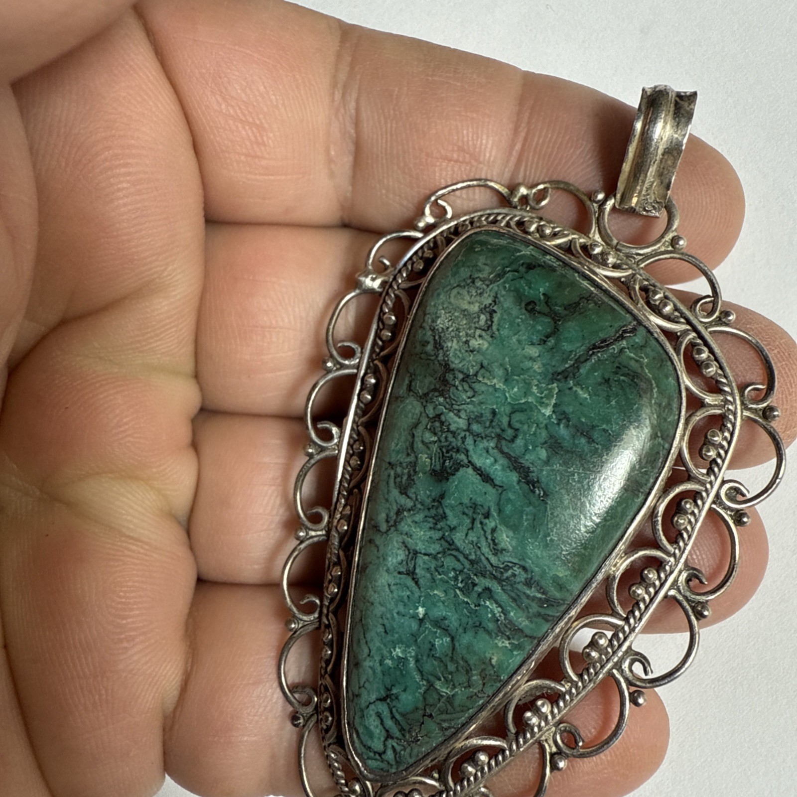 Israel Eilat Stone Pendant Handmade Vintage Filigree Big Stone