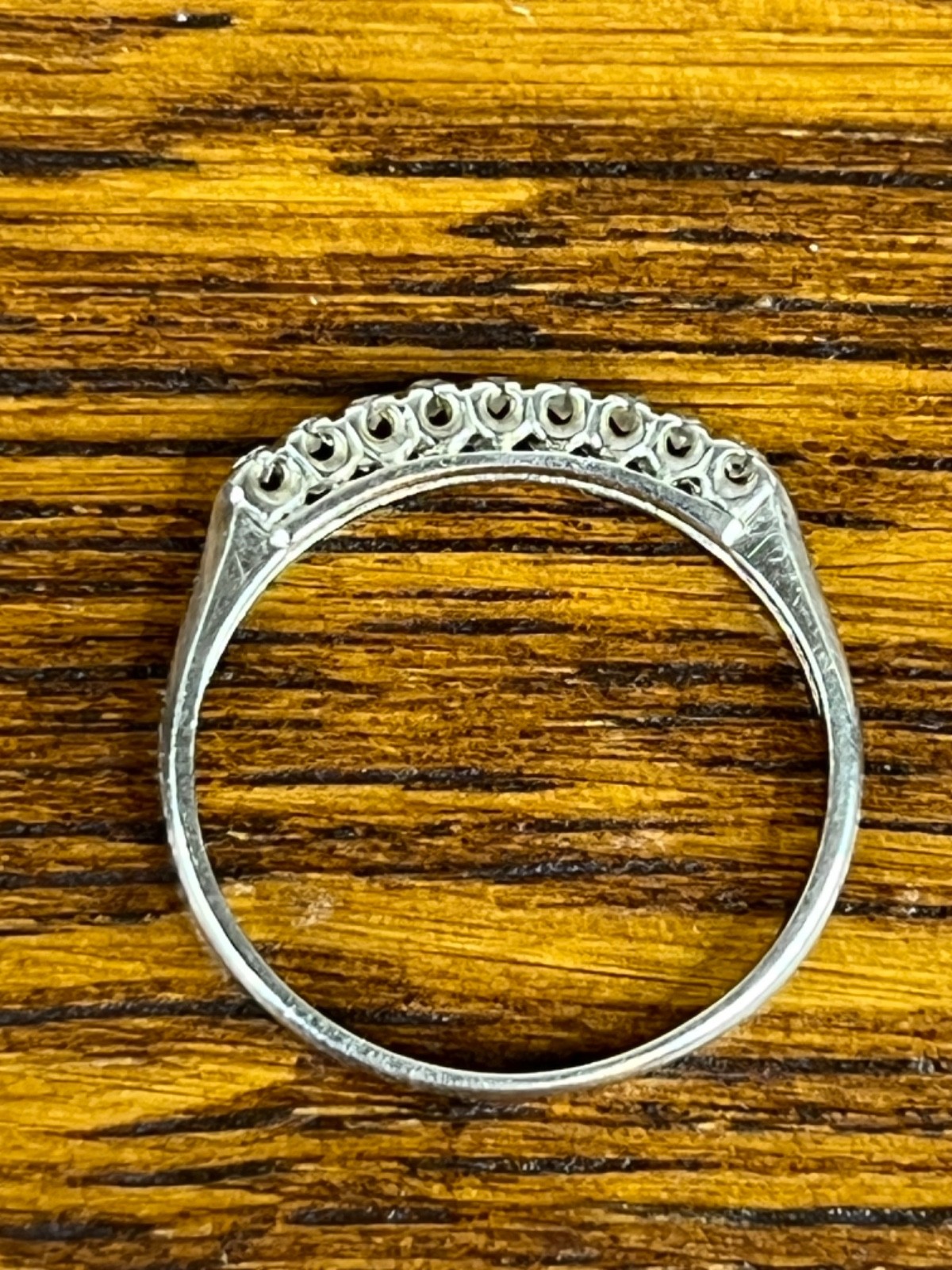 1930s Art Deco 14K White Gold Old European Cut OEC Diamond Stackable Band Ring