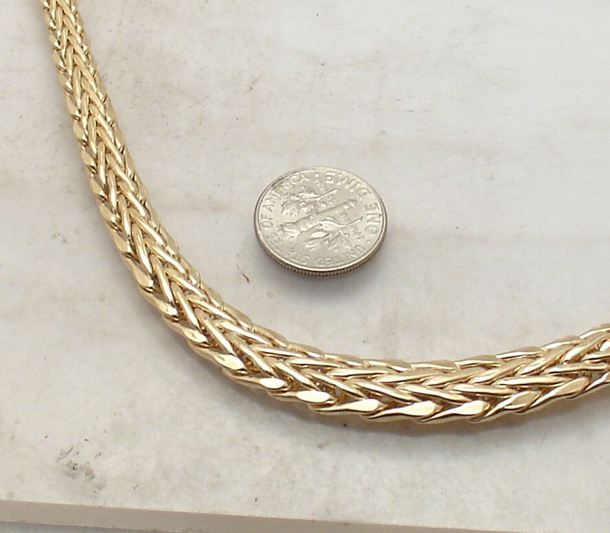 Technibond Graduated Wheat Spiga Chain Necklace 14K Yellow Gold Plated Silver