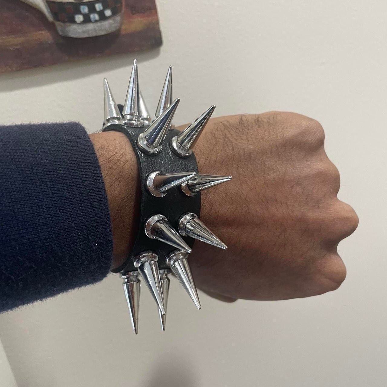 Extra Spiked Black and silver Pu leather punk goth bracelet emo brand new