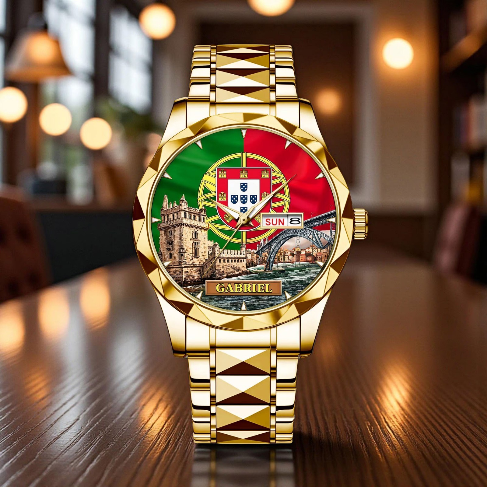 Personalized Portugal Dial Watch Custom Name Lisbon Porto Design Travel Gift Men