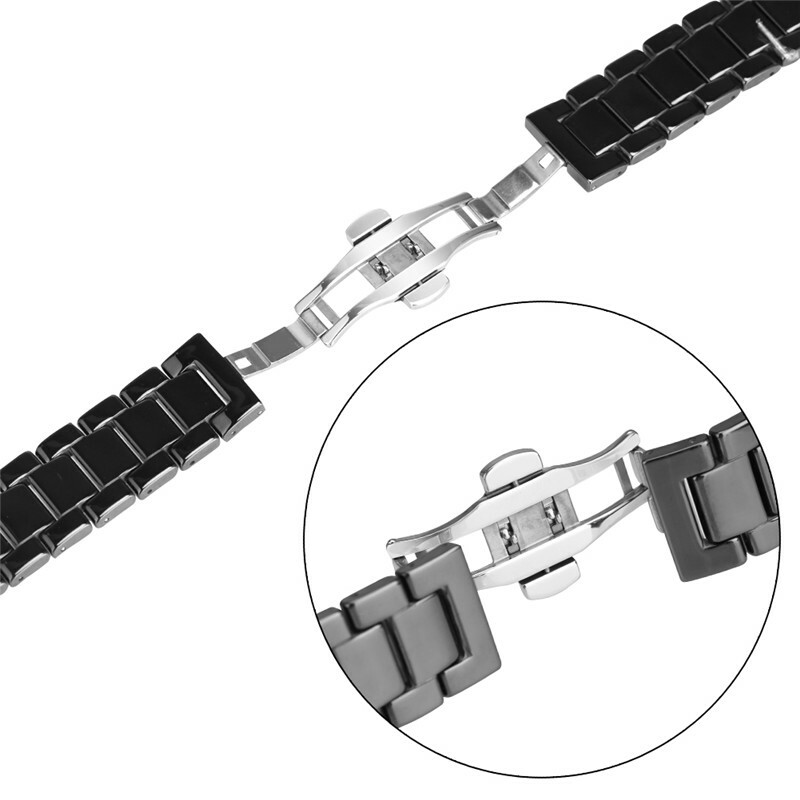 18/20/22MM Black/White Ceramics Watch Band Replacement Bracelet Butterfly Buckle