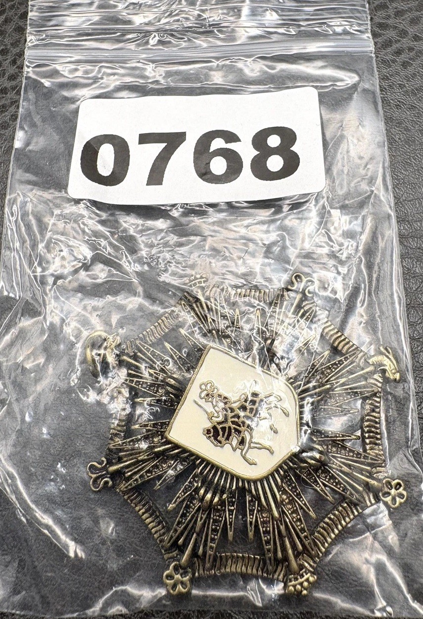 Vintage Large Heraldic Lion Knight Rampant Coat of Arms Pendant Brass Tone