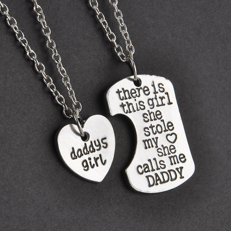 DADDY’S GIRL 2 PIECE NECKLACE SET FATHER DAUGHTER GIFT CHARM PENDANT SET #KC18
