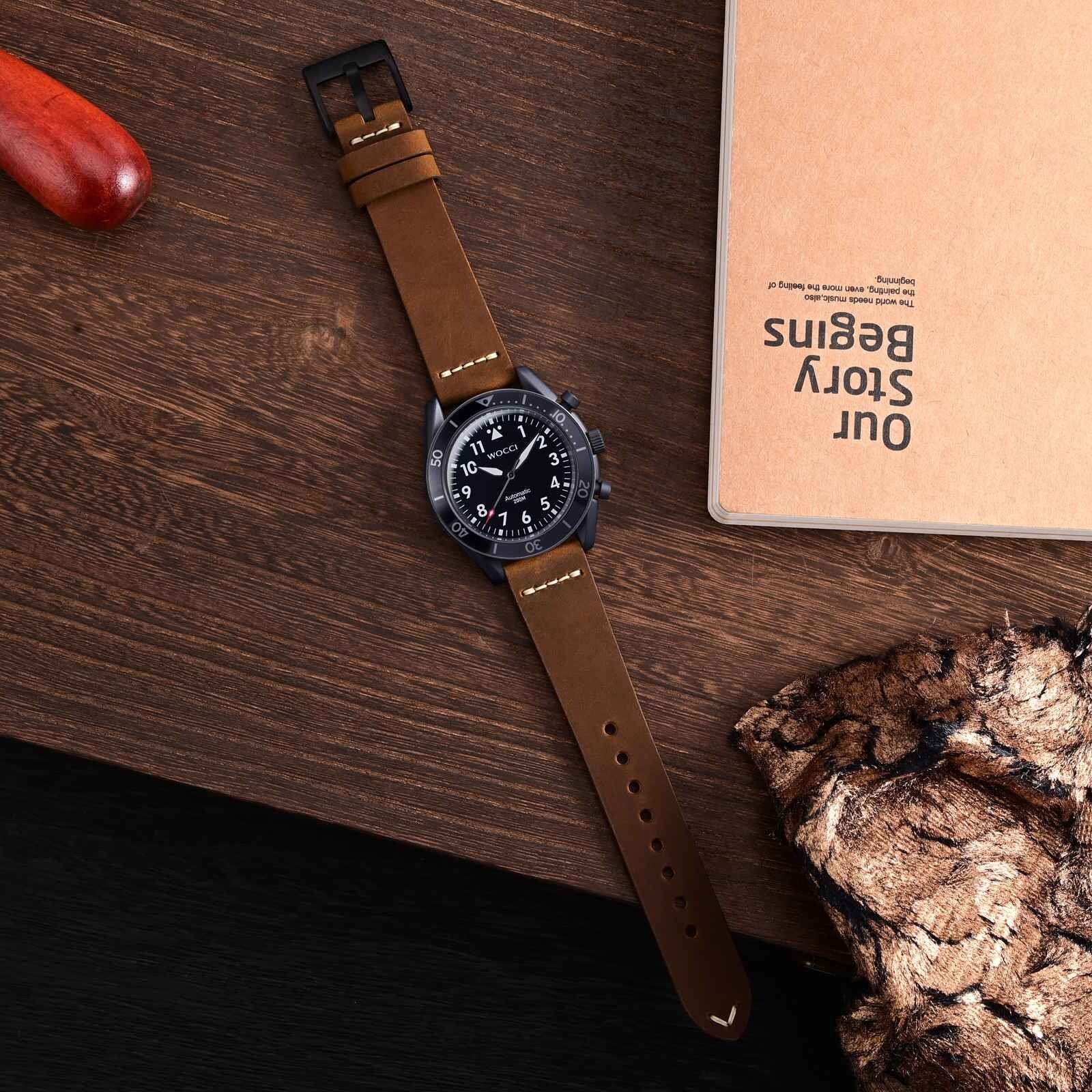 WOCCI Top Grain Leather Watch Band 17 18 19 20 21 22 24 26mm Men Watch Strap