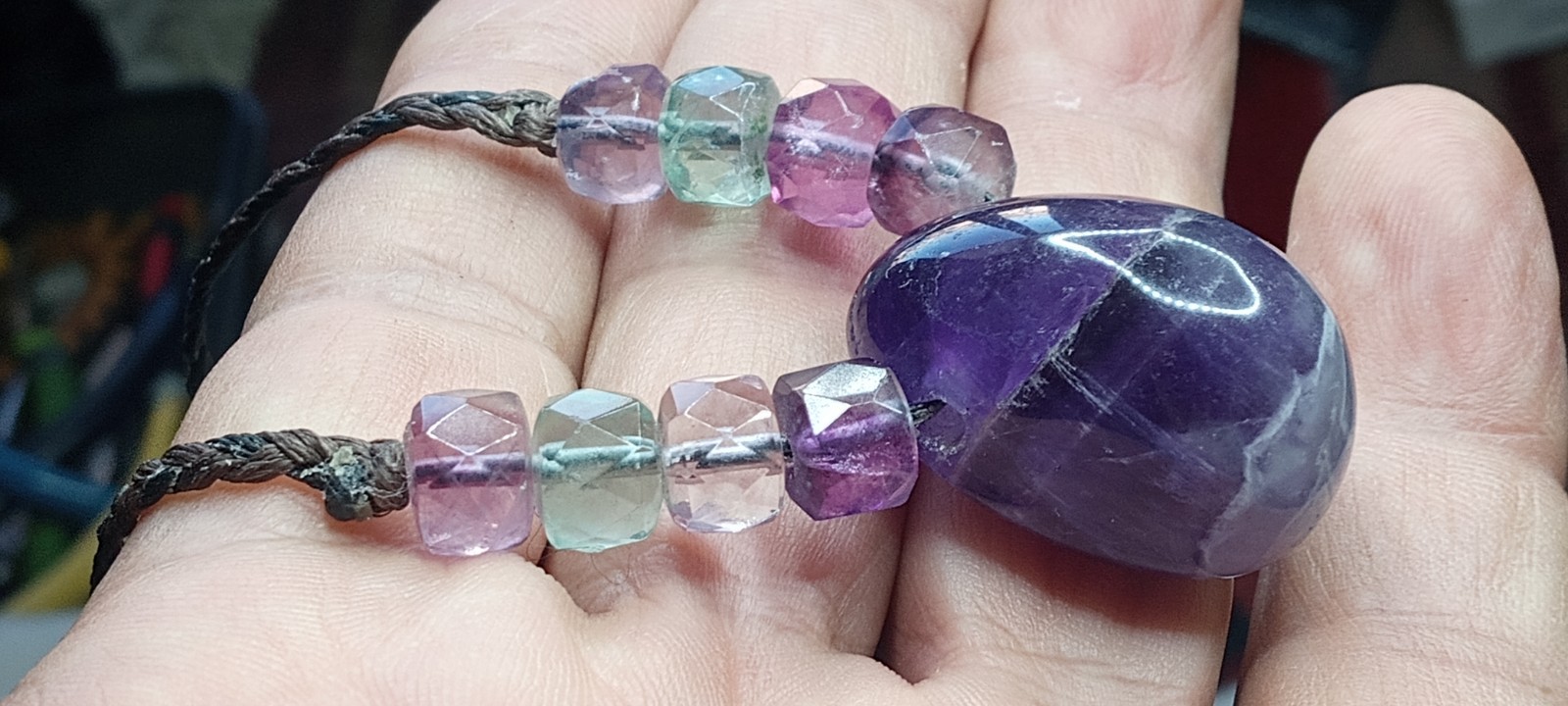 Amethyst Natural Stone With Flourite Beads Adjustable Neckalce.