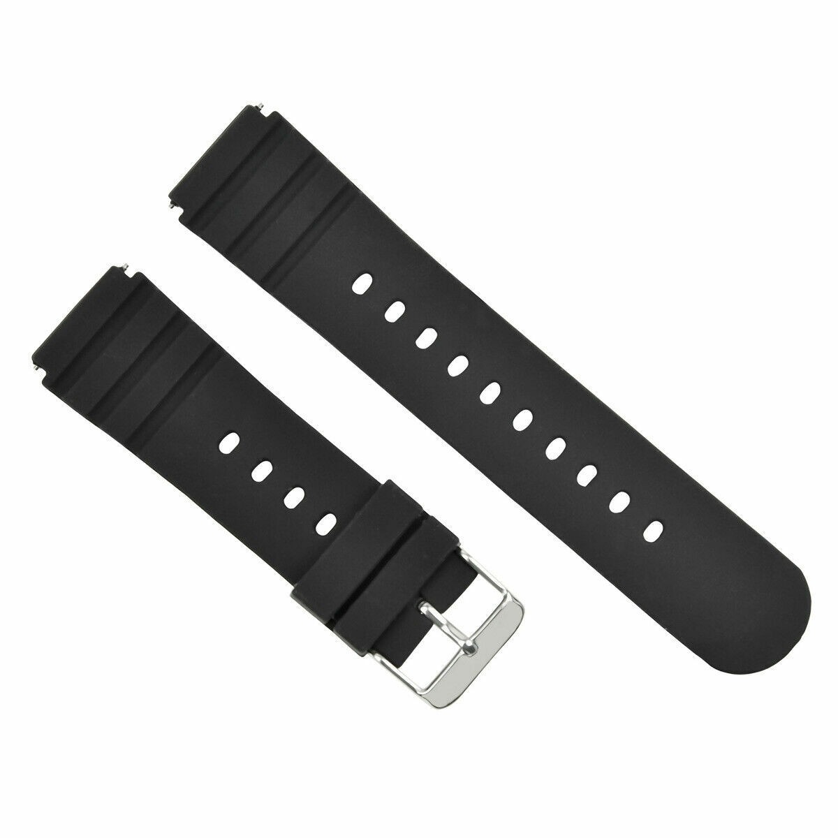 21mm Black Rubber Replacement Watch Strap Silver Buckle For Seiko Diver