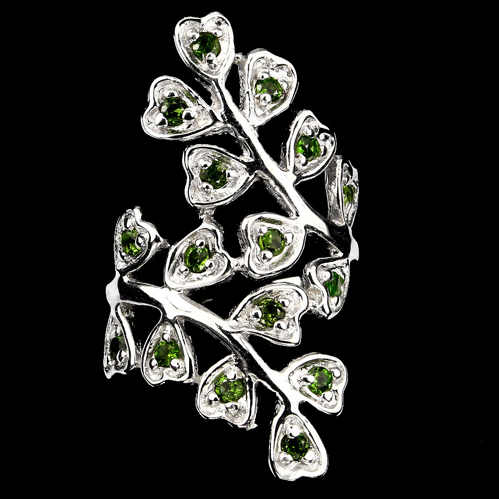 Natural GEM 2 Mm Top Rich Green Chrome Diopside 14K ON 925 Sterling Silver Ring8