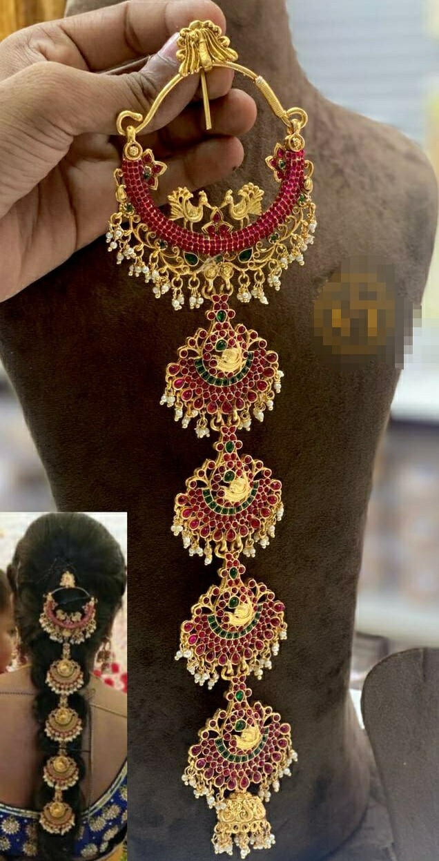 Indian Bollywood Style Bridal Hair Accessories Maggam Jada Choti Jewelry Set