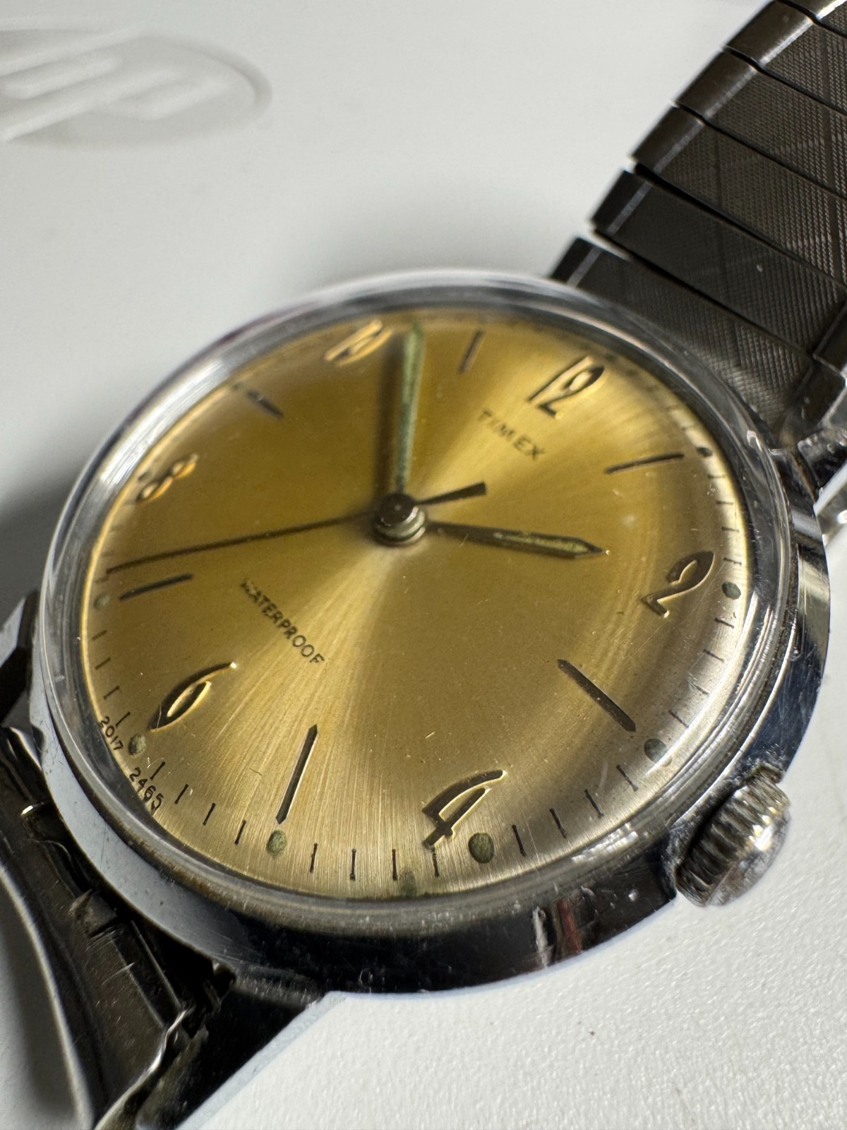 Timex Vintage 1965 Marlin Wind Up Watch 34MM Golden Sunburst Runs Good