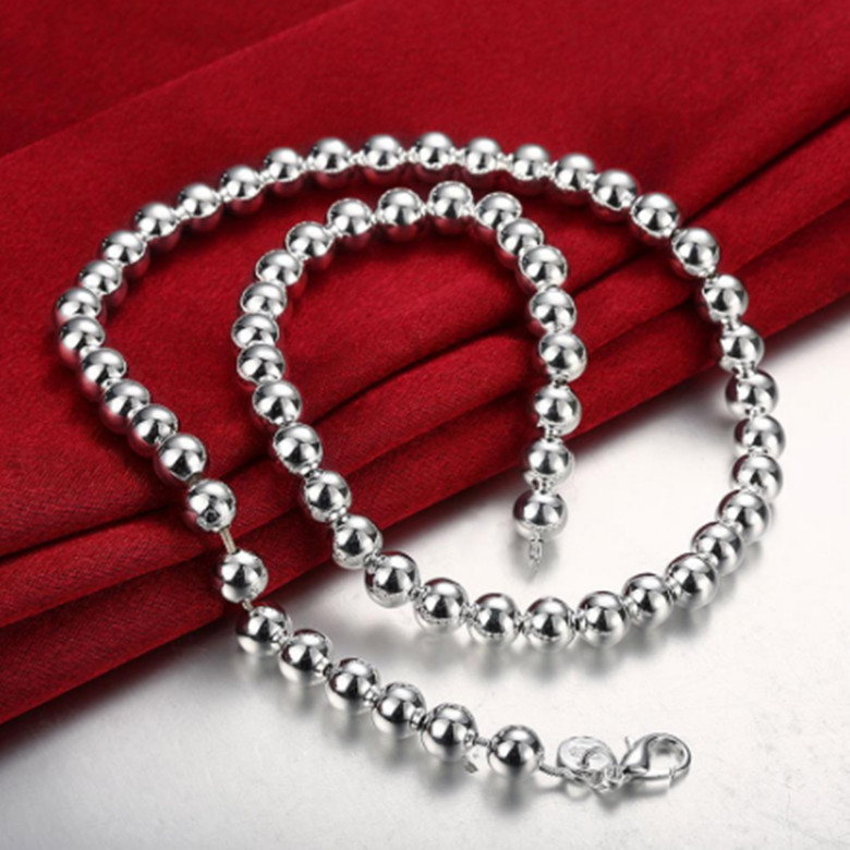 Mens Womens 925 Sterling Silver 6mm Hollow Balls Beads 20″ Chain Necklace #N262