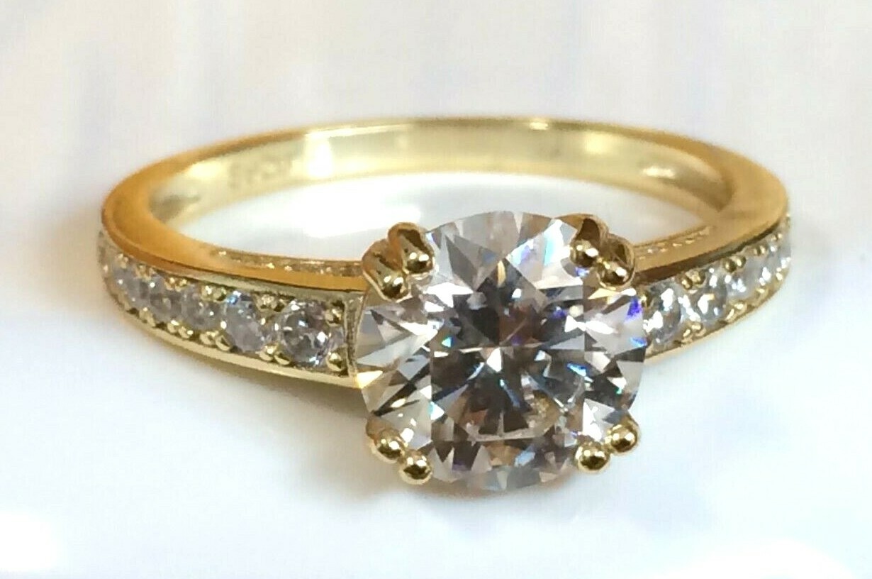 Moissanite Diamond Ring 8mm Round 2ct Stone 14k Gold Plated Sizes 6 to 10 US