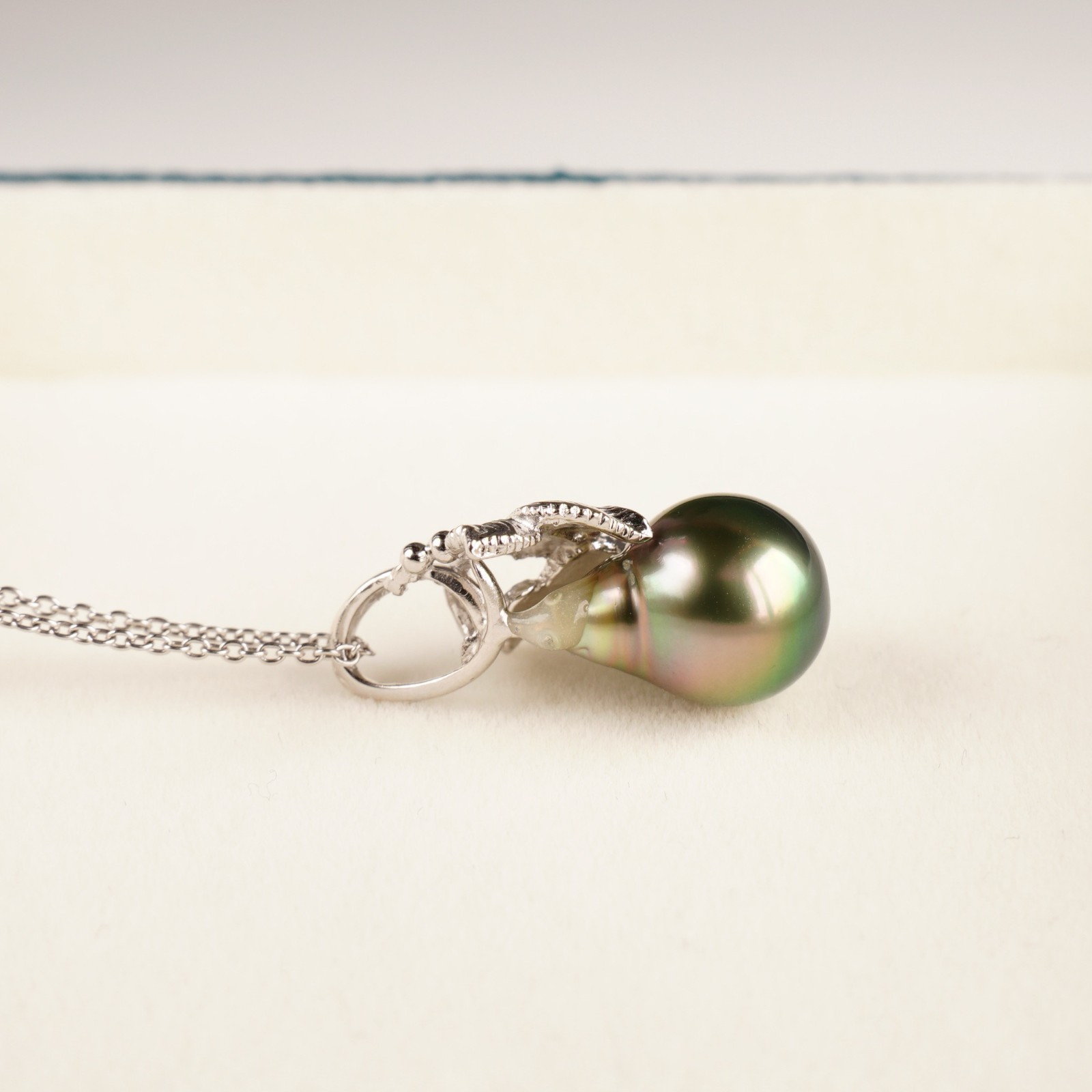 10.8mm Teardrop Peacock Green Tahitian Cultured Pearl Pendant Sterling Silver,1″