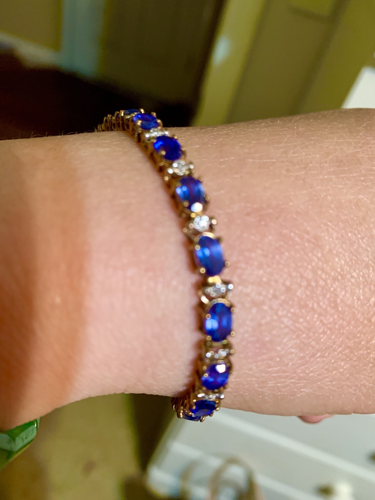 Vintage 10k gold Lab-grown Sapphire & Diamonds 7″ Tennis Bracelet 9g
