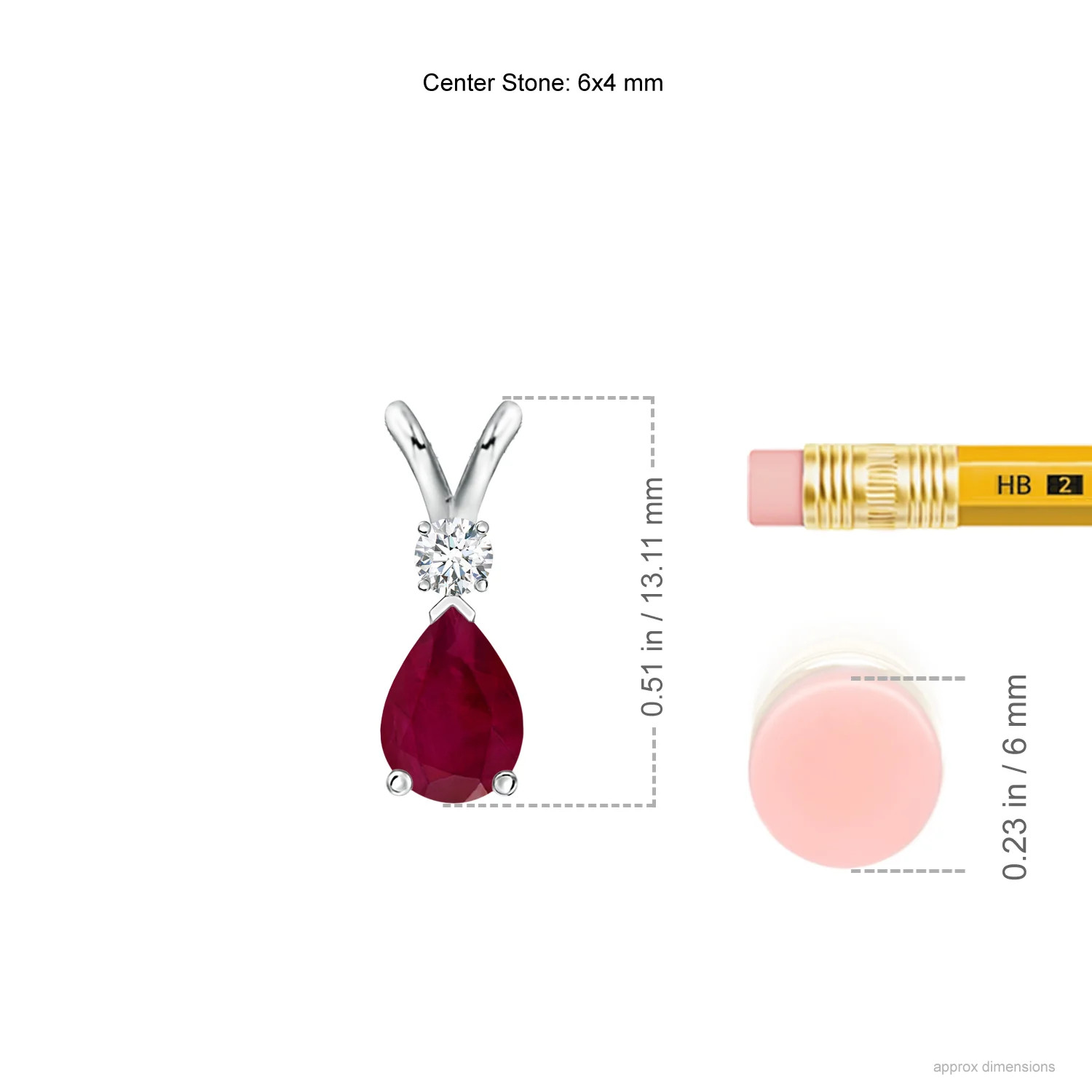 Angara Natural Prong-Set Ruby Teardrop V-Bale Pendant with Diamond in Silver
